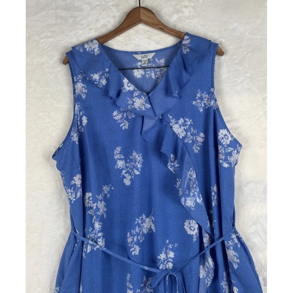Croft & Barrow Sz 2X Blue Floral Ruffle Surplice Dress Sleeveless Midi Versatile